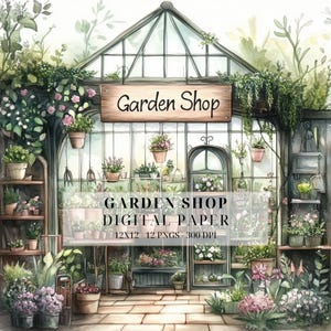Garden Shop Clipart: Whimsical Watercolor Cottage Flower PNG for Crafts & Journals
