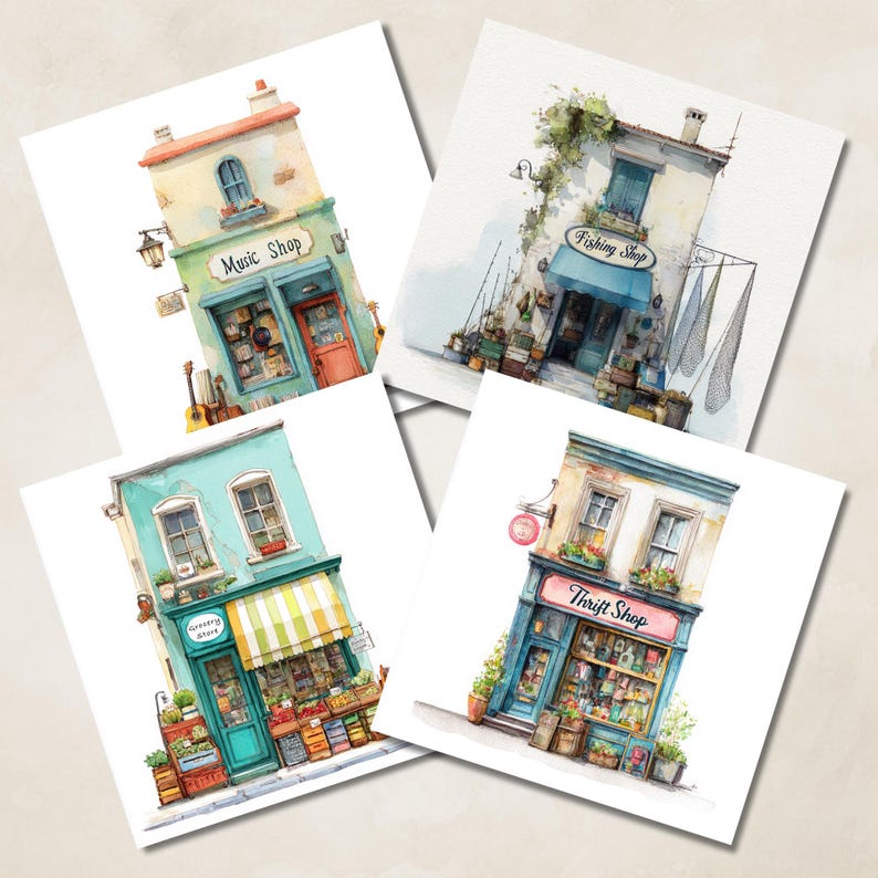 Watercolor Storefront Clipart | Whimsical Shops & Boutiques PNG for ...