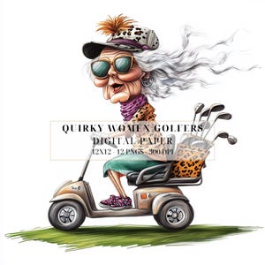 Quirky Old Lady Golfers Clipart | Whimsical Golfing Old Women | Watercolor PNG | DIY Crafts, Scrapbooking, Junk Journals, Commercial Use