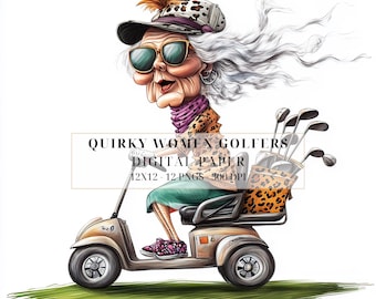 Quirky Old Lady Golfers Clipart | Whimsical Golfing Old Women | Watercolor PNG | DIY Crafts, Scrapbooking, Junk Journals, Commercial Use
