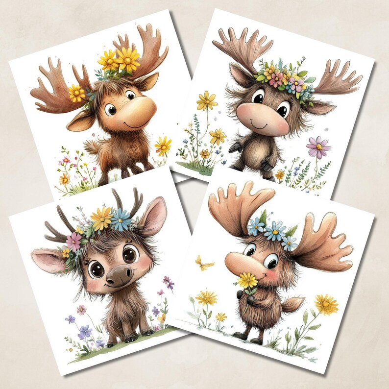 Watercolor Baby Moose Clipart PNG | Woodland Nursery Animals for ...