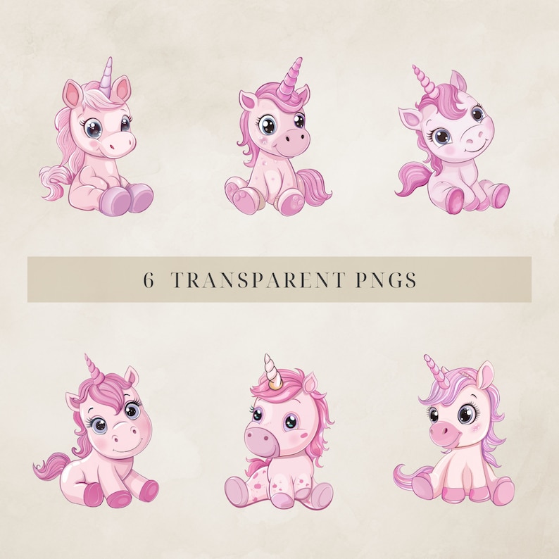 Pink Unicorn Clipart Set | Watercolor PNG Graphics, Baby Shower ...