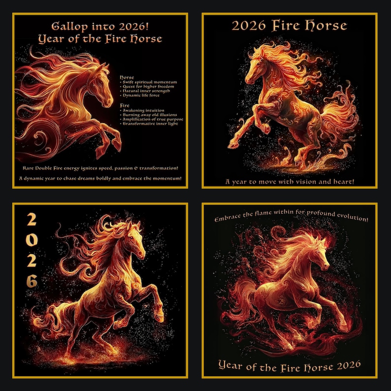 Fire Horse Clipart 2026 | Chinese New Year Zodiac PNG Digital Download ...