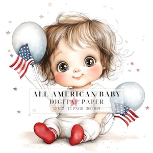 Clipart per baby shower all'americana / PNG per il 4 luglio / Clipart per baby patriottici rossi, bianchi e blu / Inviti fai da te, artigianato, uso commerciale