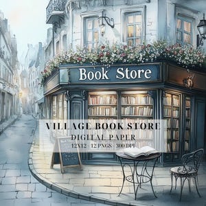 Whimsical Vintage Book Shop Clipart | Quaint Village Storefront PNG | Book Shop | Scrapbooking, Junk Journals, DIY Crafts, Commercial Use