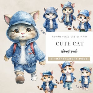 Whimsical Watercolor Cat Clipart | Quirky Cats PNG for DIY Crafts, Scrapbooking, Card Making, Printables, Commercial Use