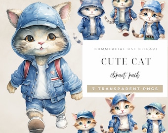 Pacote de imagens PNG de gatos fofos | Gatos em aquarela encantadores para scrapbooking e artesanato