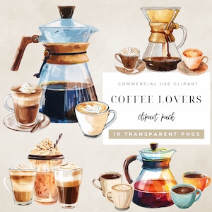 Skurriles Kaffee Clipart-Set für den kommerziellen Gebrauch - entzückende Kaffeetassen, Becher und Kannen, Coffee Shop Grafiken, niedliches Clipart für Kaffeeliebhaber