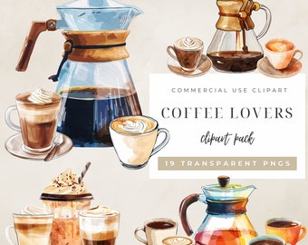 Coffee Clipart PNG | Whimsical Watercolor Coffee Cups, Mugs & Coffee Pots for Scrapbooking, Planner Stickers, DIY Crafts
