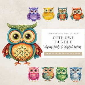 Eulen Clipart Set: Kinderzimmerdeko, Basteln, PNG Dateien, Kommerzielle Nutzung