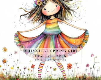 Watercolor Spring Girl Clipart | Whimsical Floral Girl PNG for Scrapbooking, Cards & DIY Crafts