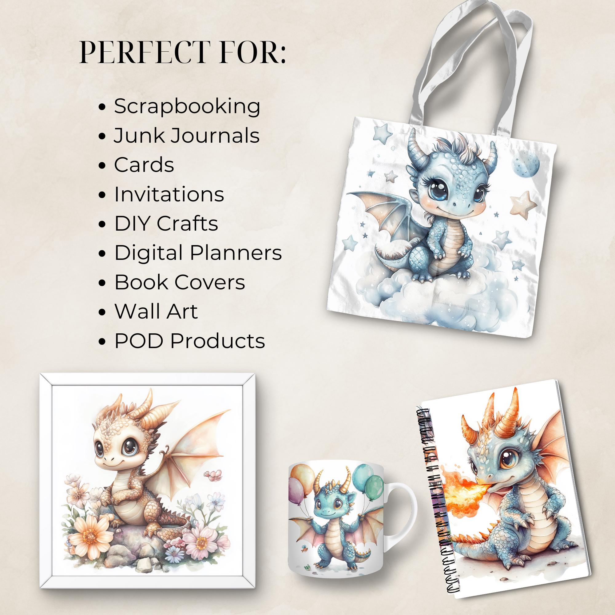 Watercolor Baby Dragon Clipart | Cute Fantasy Dragon Pngs for Nursery ...