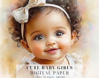 Watercolor Baby Girl Clipart | African American Newborn PNGs (Digital Download)