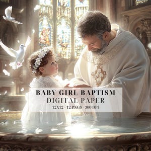 Baby Girl Baptism Clipart | Christening Watercolor PNG | Christian Ceremony Illustrations | Invitations, Cards, Scrapbooking, Card Making
