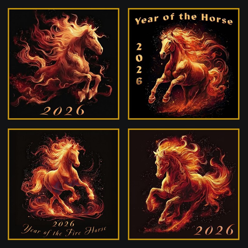 Fire Horse Clipart 2026 | Chinese New Year Zodiac PNG Digital Download ...
