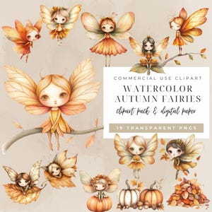 Watercolor Autumn Fairy Clipart  | Whimsical Boho Fall Fairies PNG | Fantasy Digital Paper |  DIY Crafts, Card Making, Commercial Use