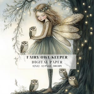 Fee Eulenhalter Clipart | Wunderliche Waldfeen & Eulen PNG | Fantasy Junk Journal, Scrapbooking, Kartenherstellung, Wandkunst, kommerzielle Nutzung