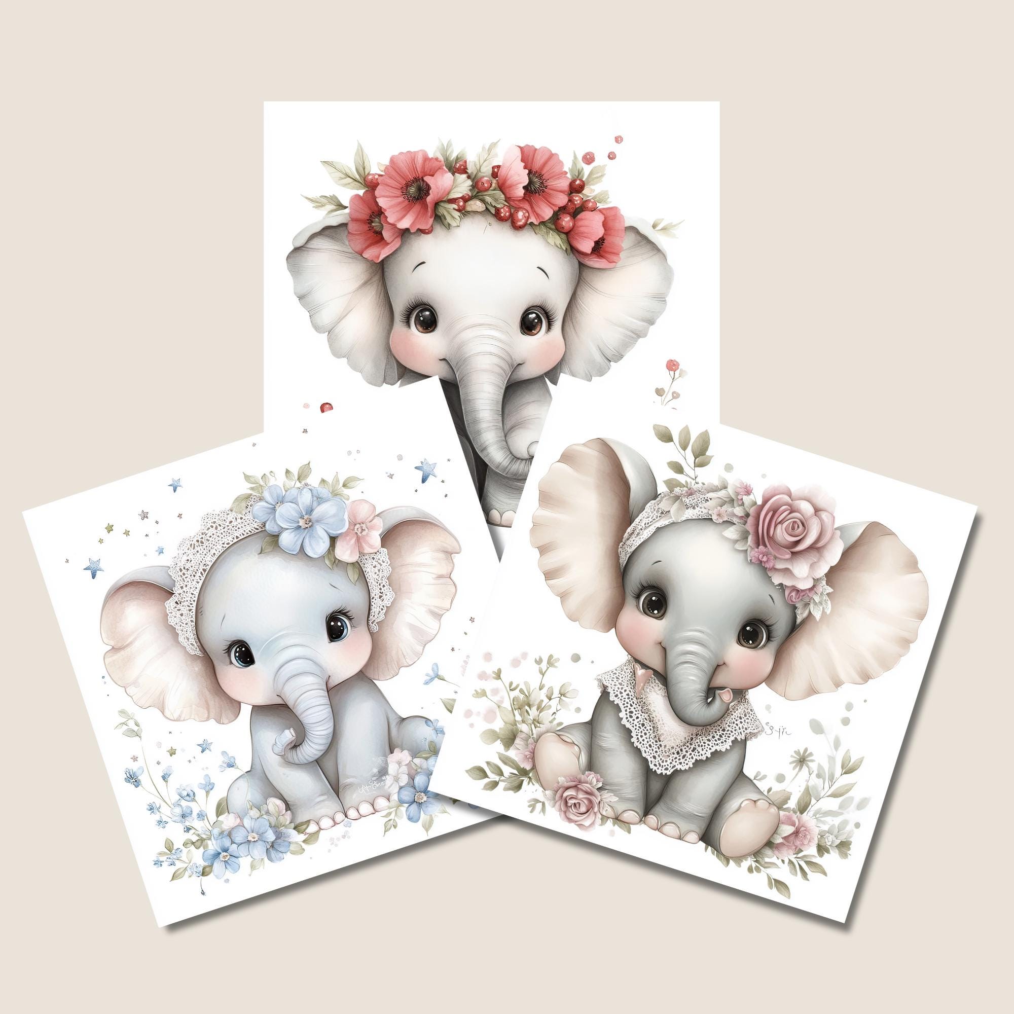 Watercolor Baby Elephant Wall Art Print | Nursery Decor PNG | Kids Room ...