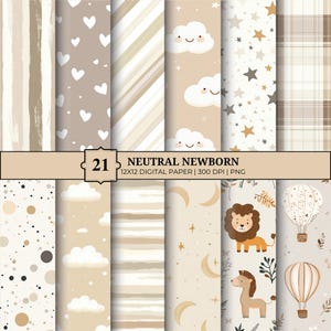 Printable Neutral Newborn Paper Pack, Boho Baby Nursery Ephemera, Baby Shower Pages, Junk Journal, Scrapbooking, Card Making, Commercial Use