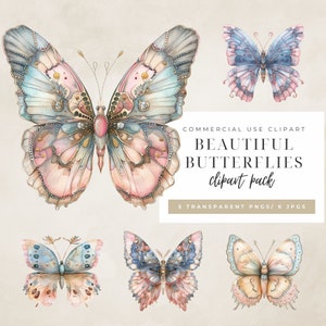 Bunter Schmetterling Clipart | Blau, Pink, Goldschmetterling PNG | Handgezeichnete Schmetterlinge für Bastel- und Partygrafiken