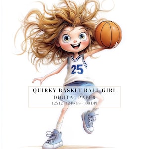 Skurril Basketball Clipart | Schrullig Sport unter dem Motto PNG | Süße Mädchen für Junk Journals, Scrapbooking, DIY Handwerk, kommerzielle Nutzung