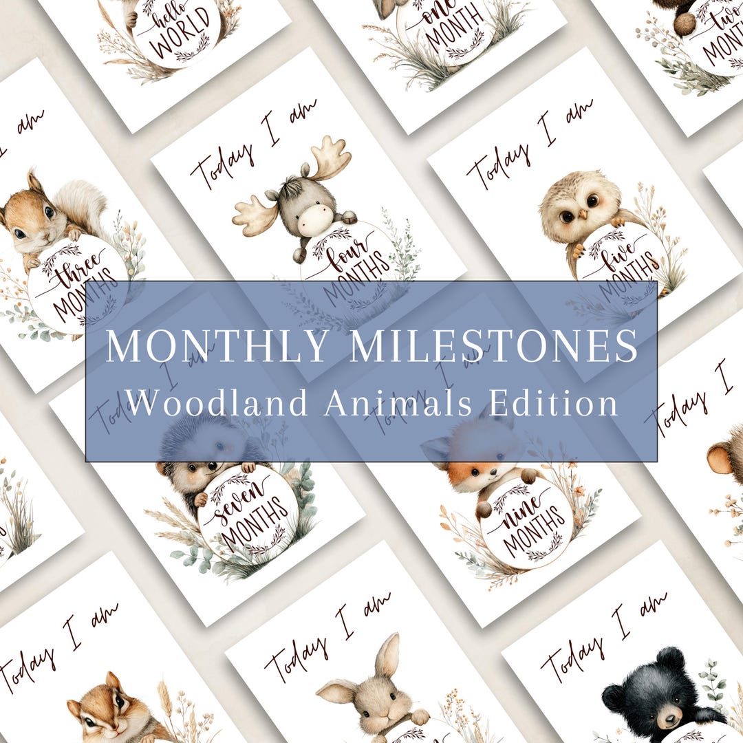 Woodland Animals Baby Milestone Cards | 5x7 Printable Monthly Newborn ...