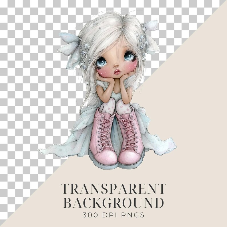 Whimsical Kawaii Girl Clipart | Quirky Moody Girl PNG for Scrapbooking ...