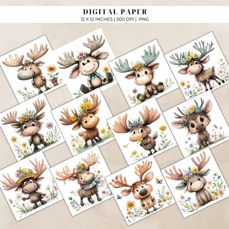 Watercolor Baby Moose Clipart PNG | Woodland Nursery Animals for ...
