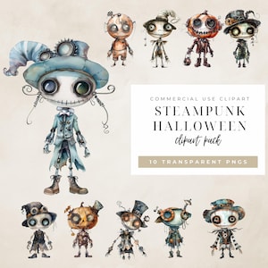 Conjunto de clipart Steampunk caprichoso para Halloween: personagens Steampunk peculiares em PNG para artesanato e projetos &quot;faça você mesmo&quot;