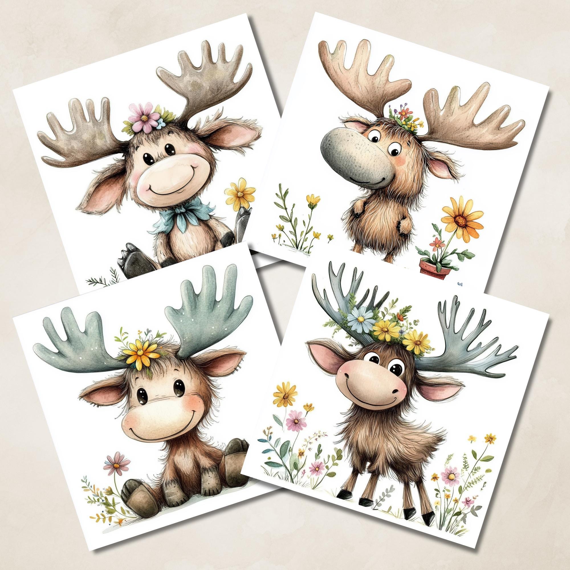 Watercolor Baby Moose Clipart PNG | Woodland Nursery Animals for ...