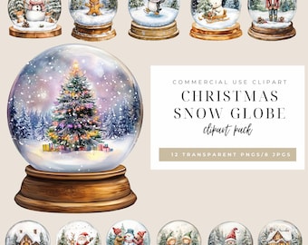 Snöglob Clipart | Akvarell vinterscen PNG | Jul Clipart för scrapbooking och skräpjournaler