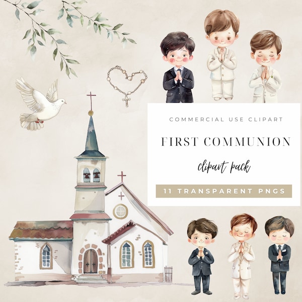 1ère communion, clipart première communion, Sainte Communion, garçon en prière, clipart chrétien, première communion garçon, usage commercial