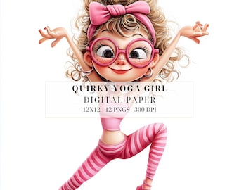 Whimsical Yoga Girls Clipart | Quirky Yoga Poses PNG | Fun Yoga Girls for Junk Journals, Card Making, Scrapbooking, Wall Art, Commercial Use