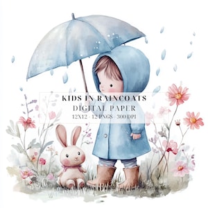 Wunderliche Kinder in Regenmänteln Clipart | Niedliche Frühlingskinder PNG | Aquarell | Scrapbooking, Kartenherstellung, Junk Journals, Kommerzielle Nutzung