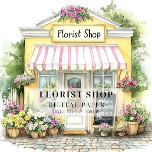 Whimsical Watercolor Florist Shop Clipart | Vintage Flower Store PNG | Junk Journals, Scrapbooking, DIY Crafts, Card Making, Commercial Use