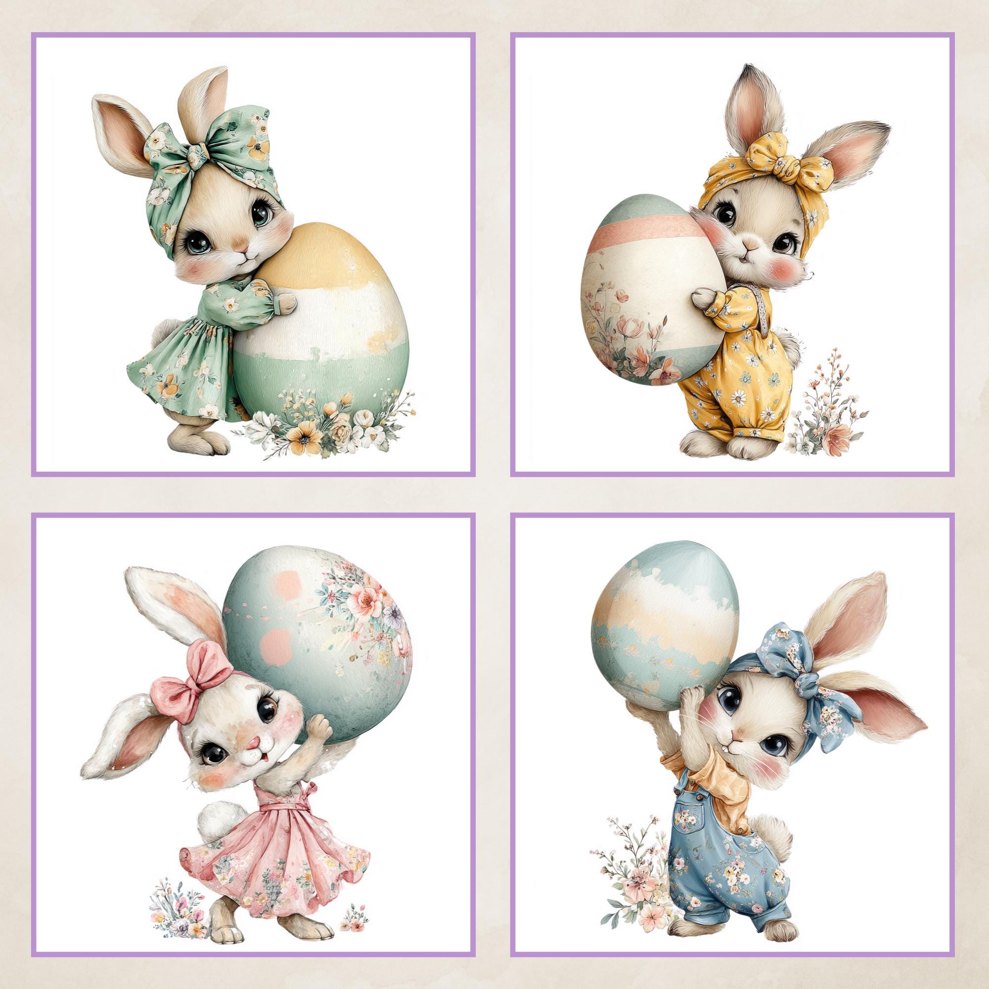 Easter Bunny PNG, Watercolor Bunny & Floral Eggs, Spring Clipart for ...