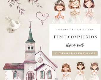 First Communion Girl Clipart | Praying Christian PNG for Invitations, Scrapbooking & Crafts