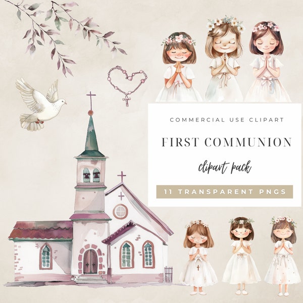 1st Communion, First Communion Clipart, Holy Communion, Praying Girl, Christian Clipart, Religious, Girl Christian Clipart, Commercial Use