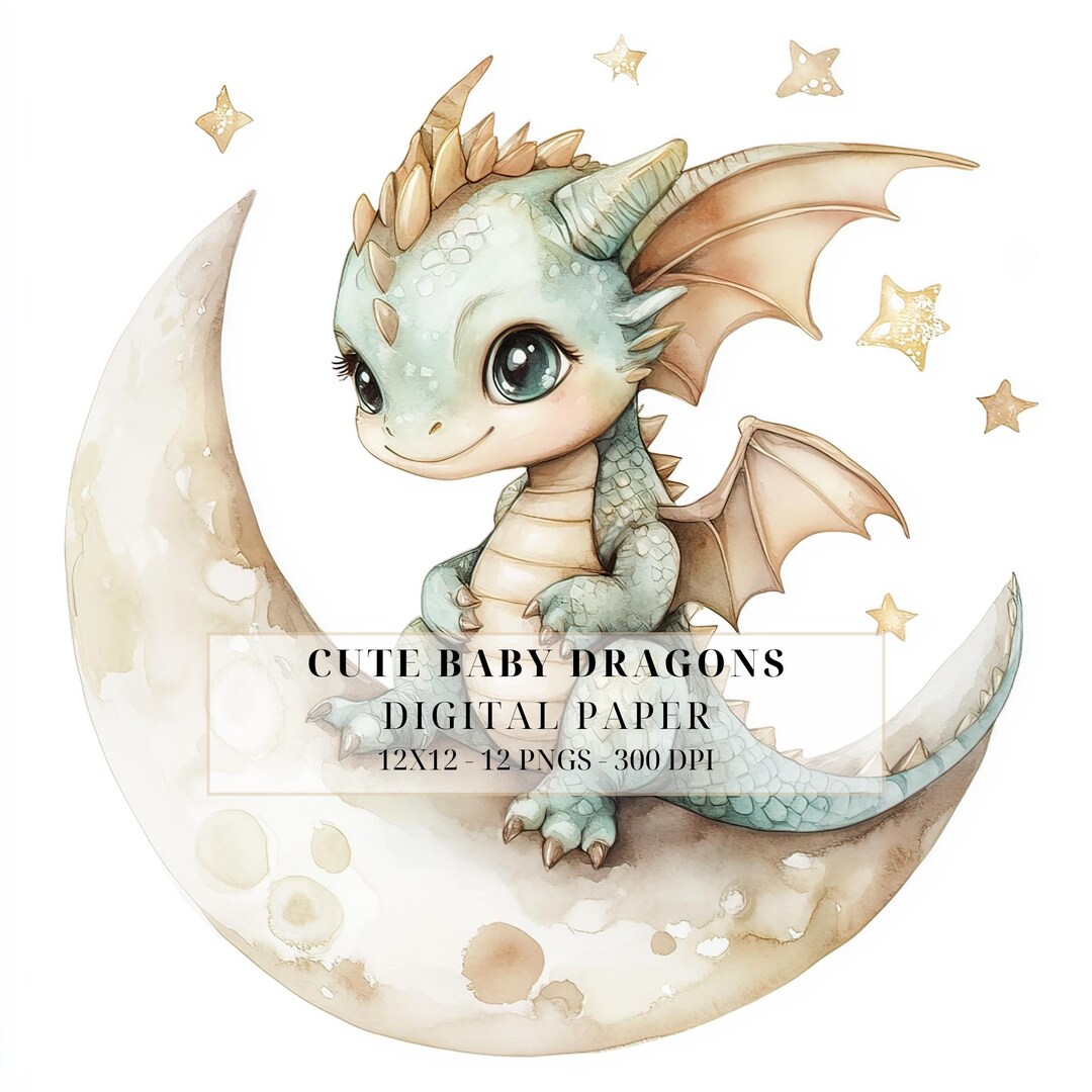 Watercolor Baby Dragon Clipart | Cute Fantasy Dragon Pngs for Nursery ...