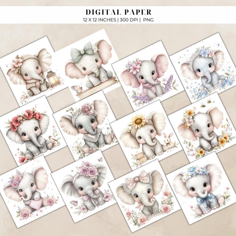 Watercolor Baby Elephant Wall Art Print | Nursery Decor PNG | Kids Room ...