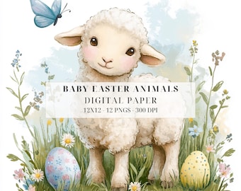 Wunderliche Ostern Tiere Clipart, Aquarell Osterkücken, Häschen, Lämmchen (Digitaler Download)