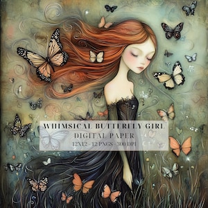 Clipart lunatique fille papillon | Ethereal Magical Boho Fantasy Girl PNG Art | Carnets indésirables, scrapbooking, fabrication de cartes, utilisation commerciale
