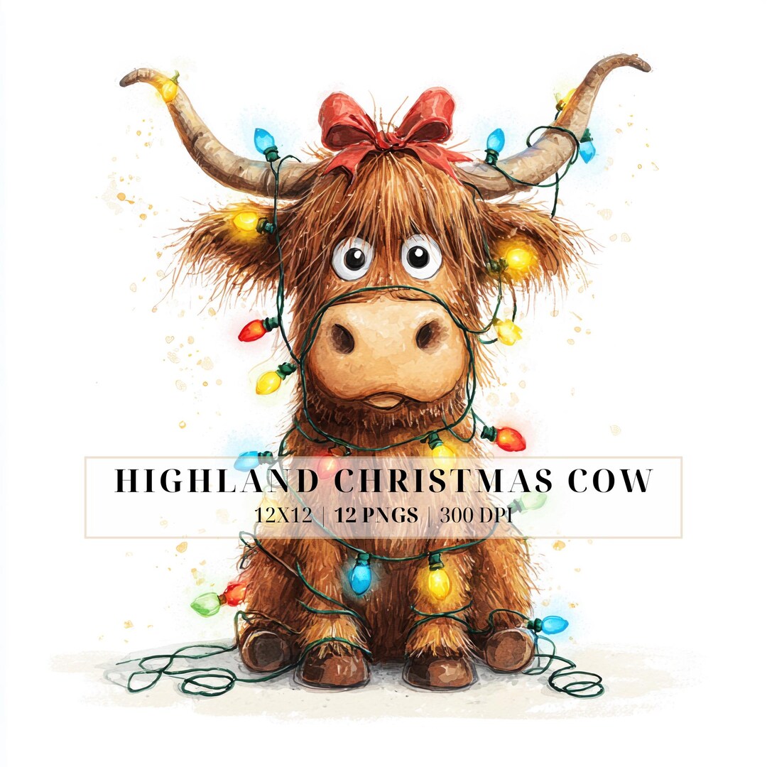 Highland Cow Christmas Clipart | Funny Christmas Farm Animal PNG for ...