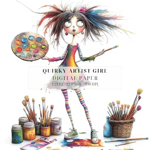 Quirky Artist Clipart Collection | Whimsical Artist Girls PNG | Junk Journals | DIY Crafts | Scrapbooking | Wall Decor | Commercial Use