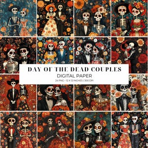 Dia dos Mortos Dia De Los Muertos Aquarela Casais Papel Digital | Scrapbooking, Diários de Lixo, Artesanato DIY, Arquivos PNG, Uso Comercial