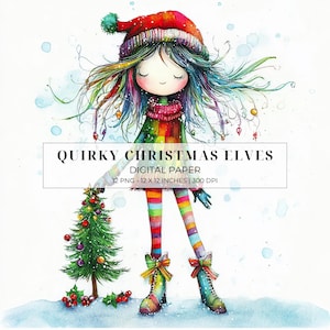 Quirky Christmas Elves Clipart | Whimsical Girl Elves PNG | Christmas DIY Crafts | Scrapbooks | Card Making | Junk Journals | Commercial Use