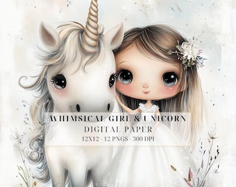 Watercolor Unicorn Girl Clipart Bundle | Whimsical Pastel Fairytale PNG (Digital Download)