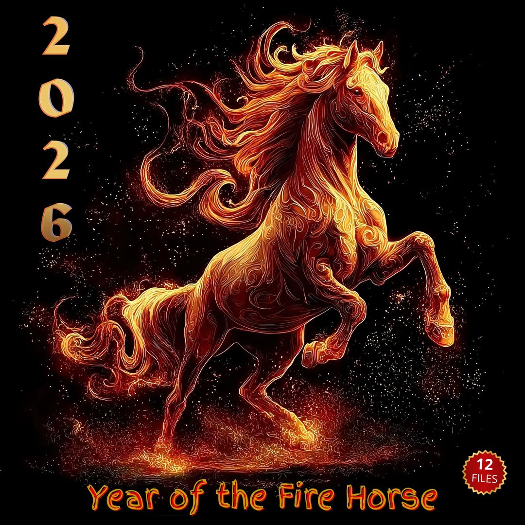 Fire Horse Clipart 2026 | Chinese New Year Zodiac PNG Digital Download ...