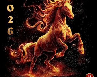 Fire Horse Clipart 2026 | Chinese New Year Zodiac PNG Digital Download
