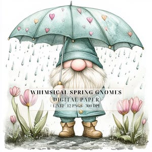 Frühling Wichtel Clipart - wunderliche Regnerischer Tag Zwerge PNG für Scrapbooking, Journals, Printables & Kunsthandwerk
